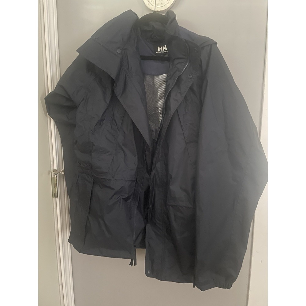 Helly Hansen Jacket Mens Large Rain Coat Hellytech Tech Ski Shell Parka Navy EUC